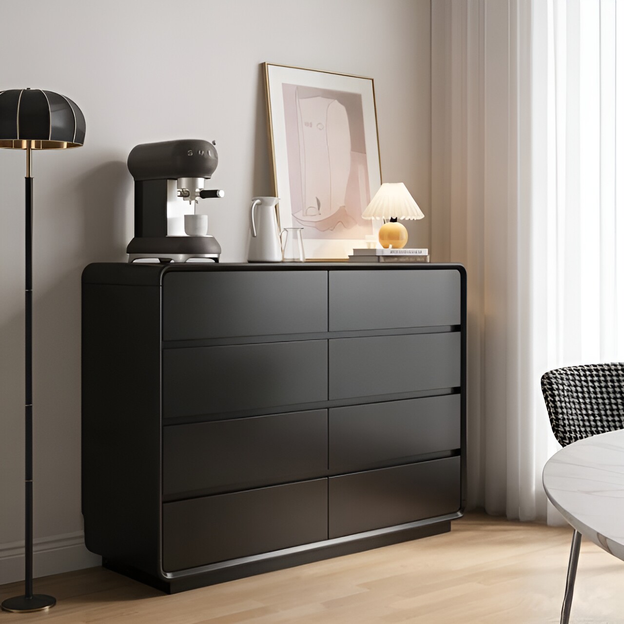 烤漆实木斗柜大容量收纳柜客厅靠墙抽屉柜八斗柜奶油风卧室床尾柜