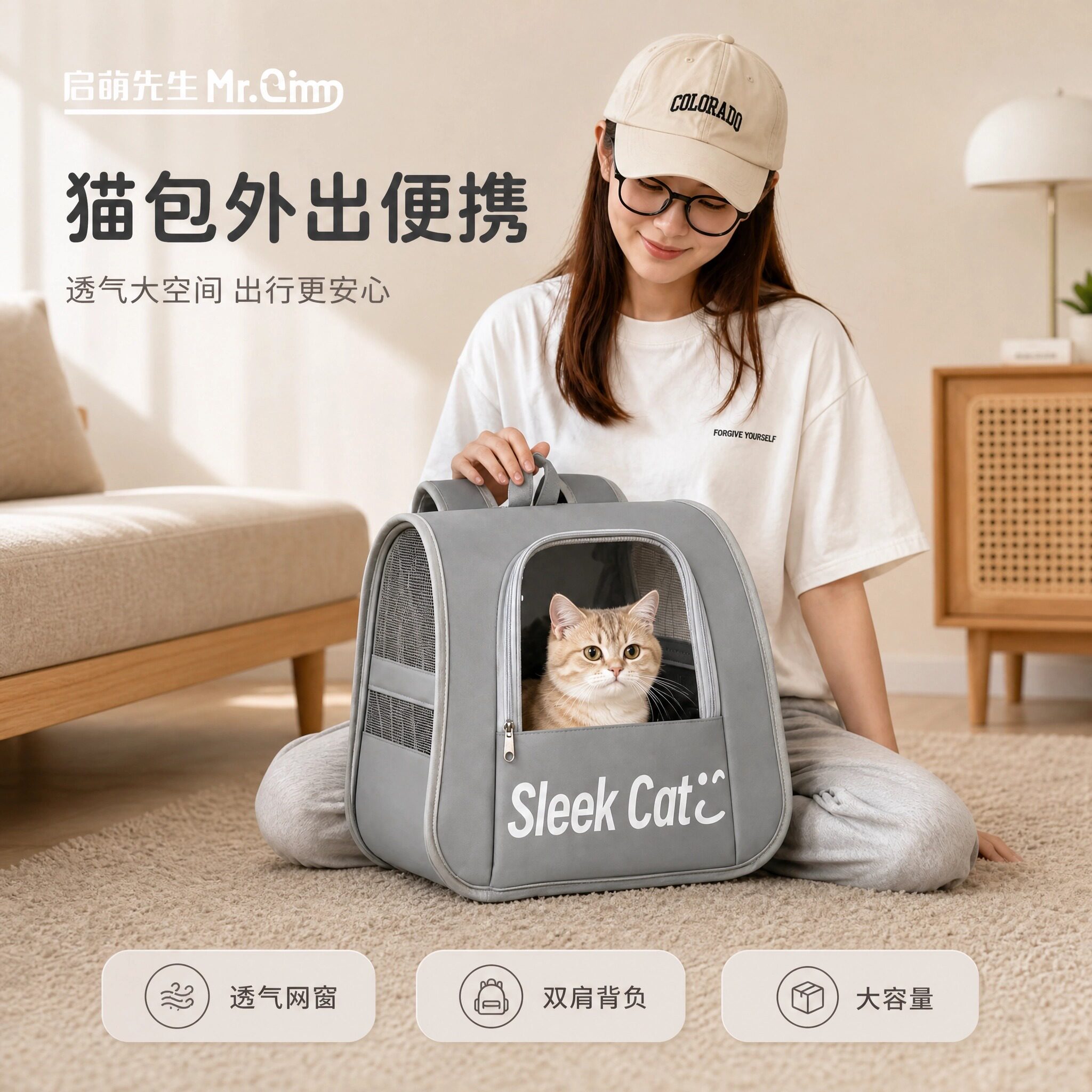 宠物外出包便携可折叠双肩背包手提猫咪出行包透气大容量防逃逸