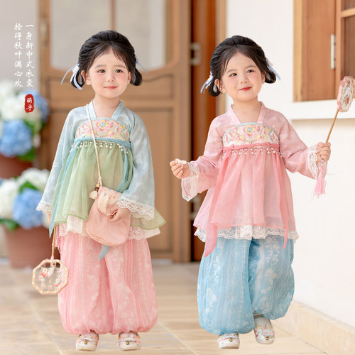 萌乎汉服女童秋装新款唐装两件套