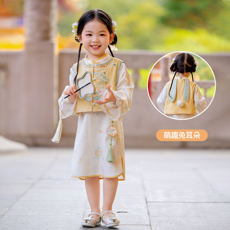 萌乎·澜月汉服女童旗袍2026春秋新款儿童中国风明制汉服两件套装图片