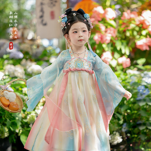 萌乎·皎皎月国风2025春秋汉服中秋女童连衣裙儿童襦裙大唐公主裙