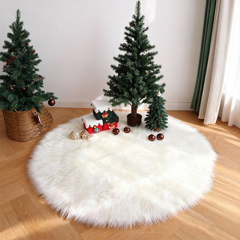 加厚白色长毛圆形地毯新年圣诞氛围感装饰布置圣诞树拍照毛绒地垫