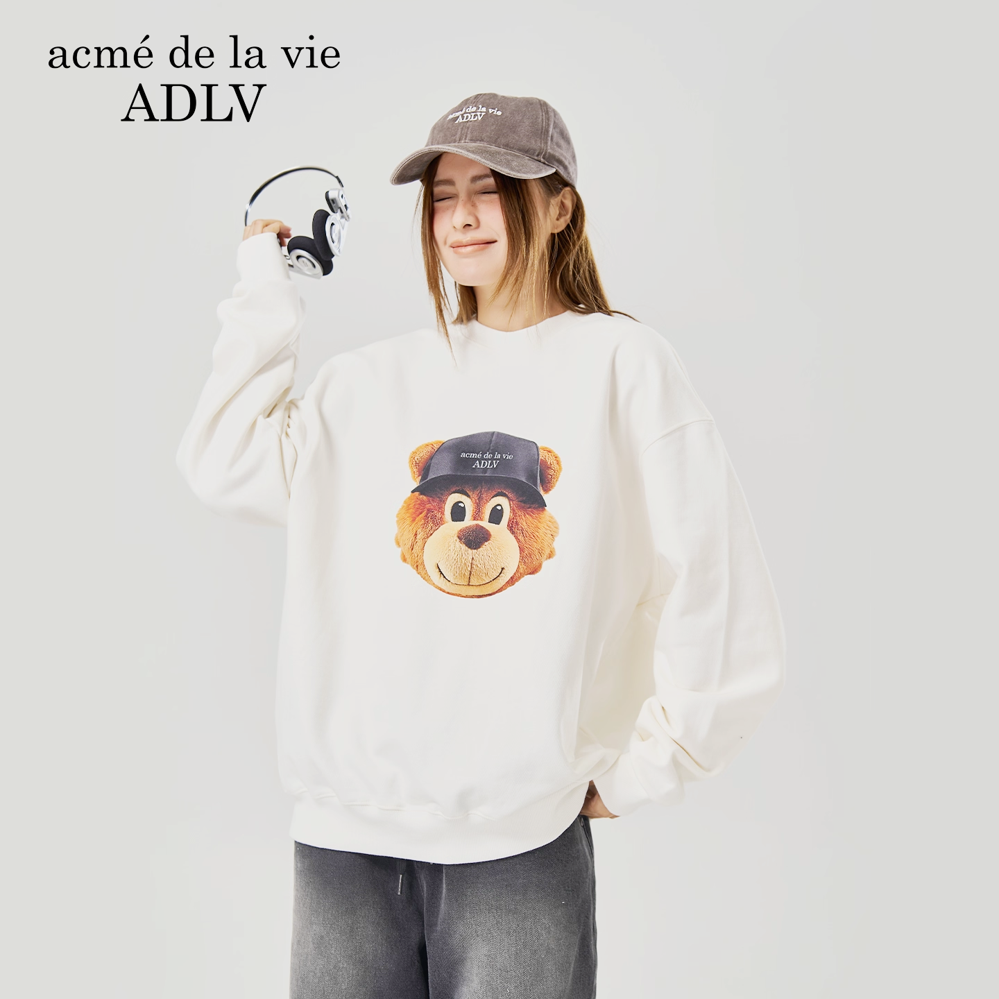 ADLV立体AC熊脸圆领卫衣