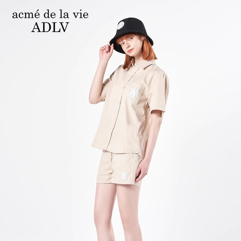 ADLV衬衫春夏Lisa同款宽松A标条纹短袖衬衫男女士情侣通勤百搭