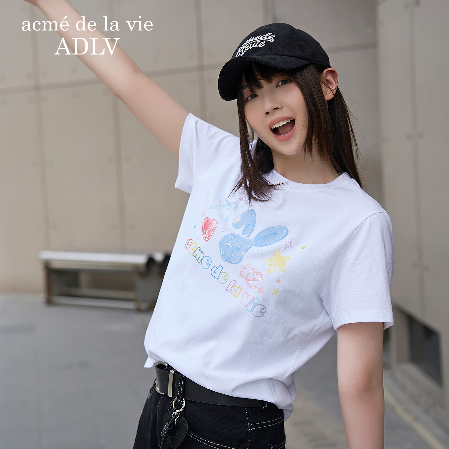 ADLV闪耀珠宝兔子印花短袖T恤女生女士2025爆款夏季上衣正肩女装