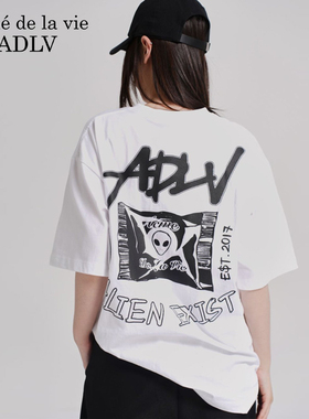 ADLV权顺荣hoshi同款外星人印花短袖T恤新款纯棉上衣潮流宽松2025