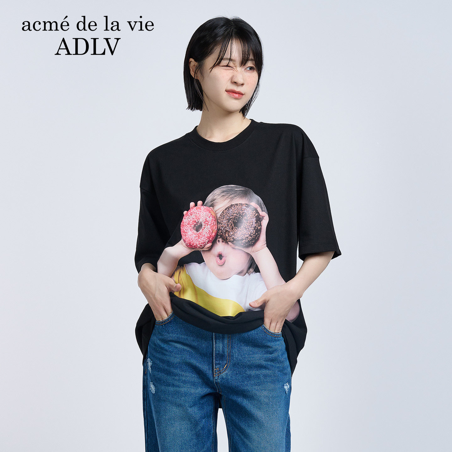 ADLV经典甜甜圈女孩短袖t恤女款夏季纯棉打底衫体恤上衣潮流潮牌
