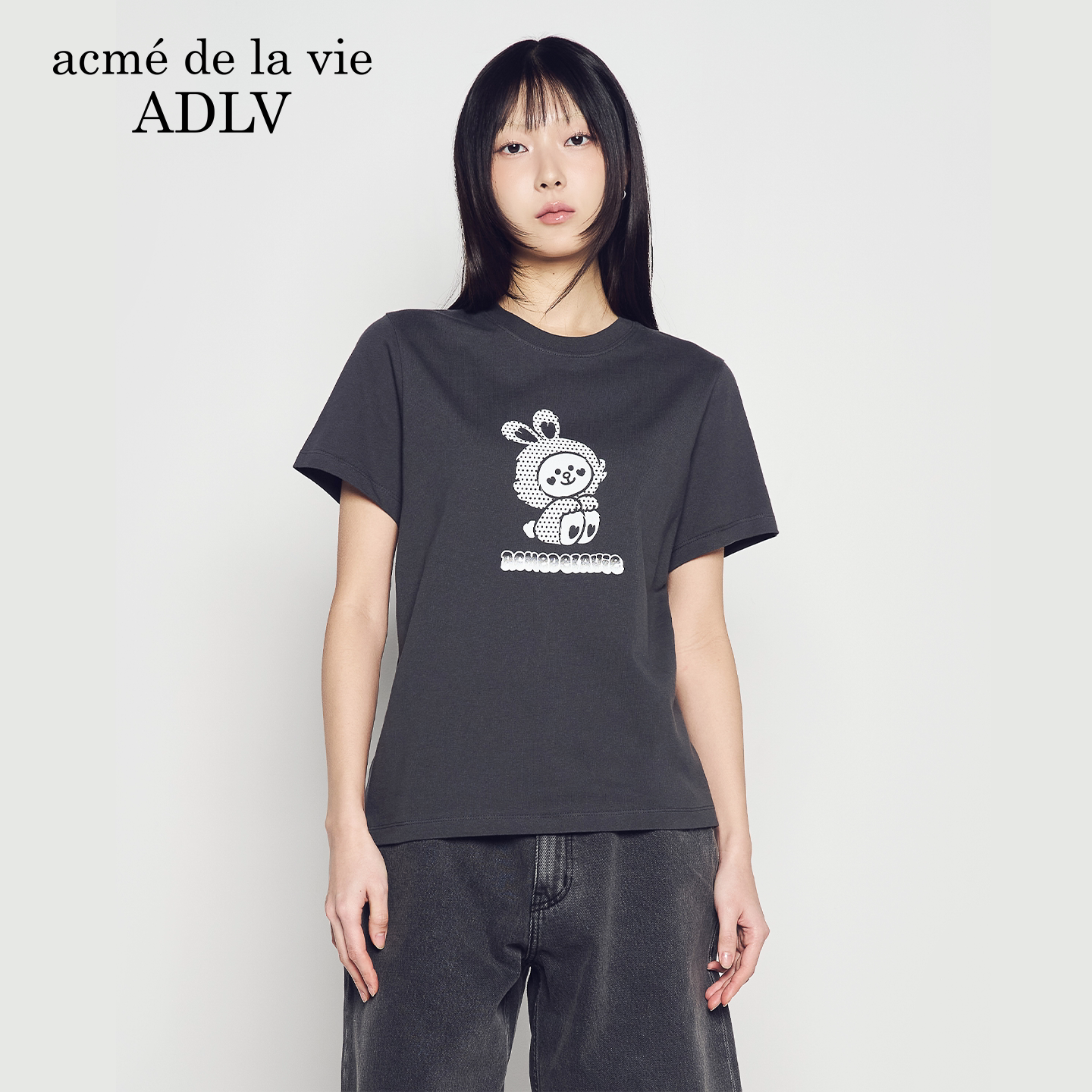 ADLV女款可妮兔短袖黑色卡通印花T恤女纯棉修身显瘦上衣韩版潮流