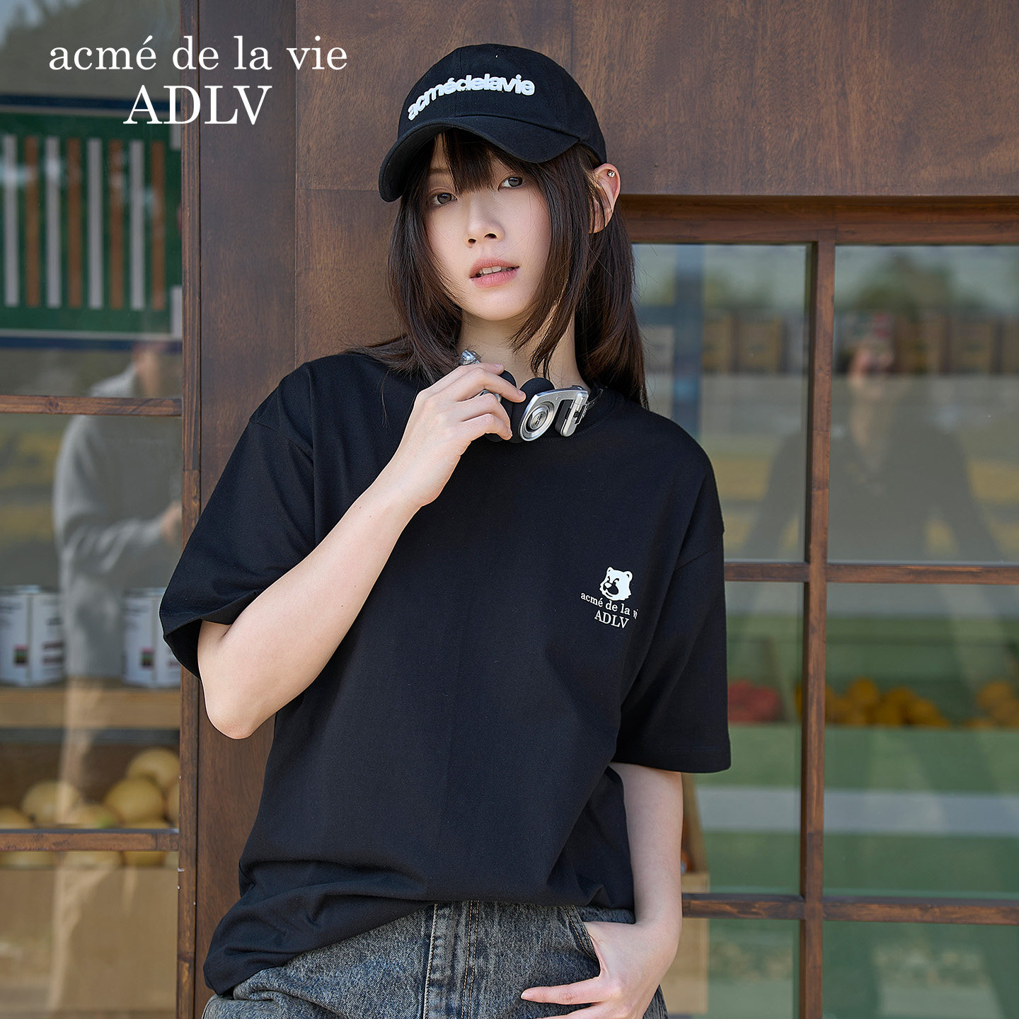 ADLV熊头短袖26新款潮流字母印花T恤百搭男女同款潮流上衣中性风