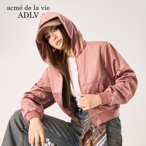ADLV女士丝绒连帽夹克短款