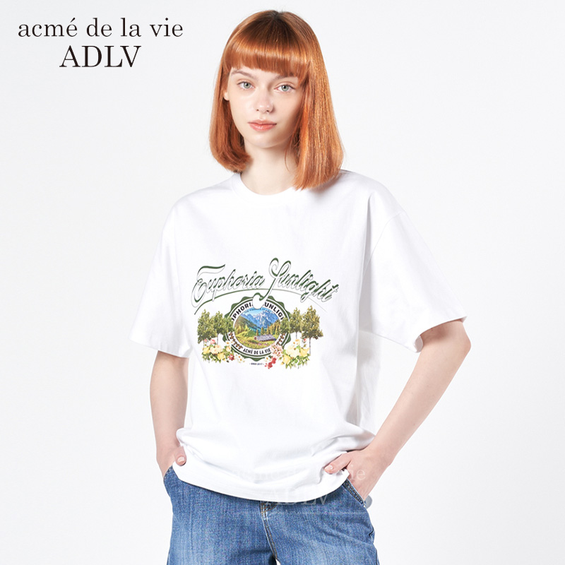 adlv短袖2023年春夏明星同款宽松绿植插画圆领t恤女款韩国潮牌
