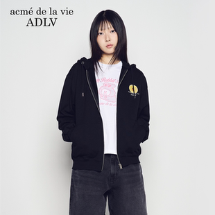 ADLV基础款Logo拉链连帽卫衣男女款黑色春季新款外套潮流休闲上衣