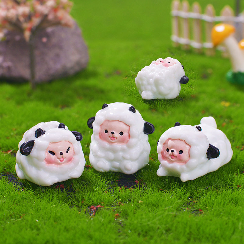 新款可爱小绵羊微景观多肉树脂摆件过家家儿童玩具卡通小羊羔