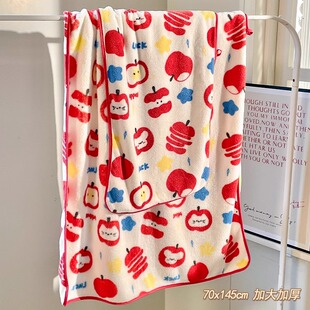 可爱苹果浴巾毛巾干发帽三件套两件套女款成人大人珊瑚绒吸水速干