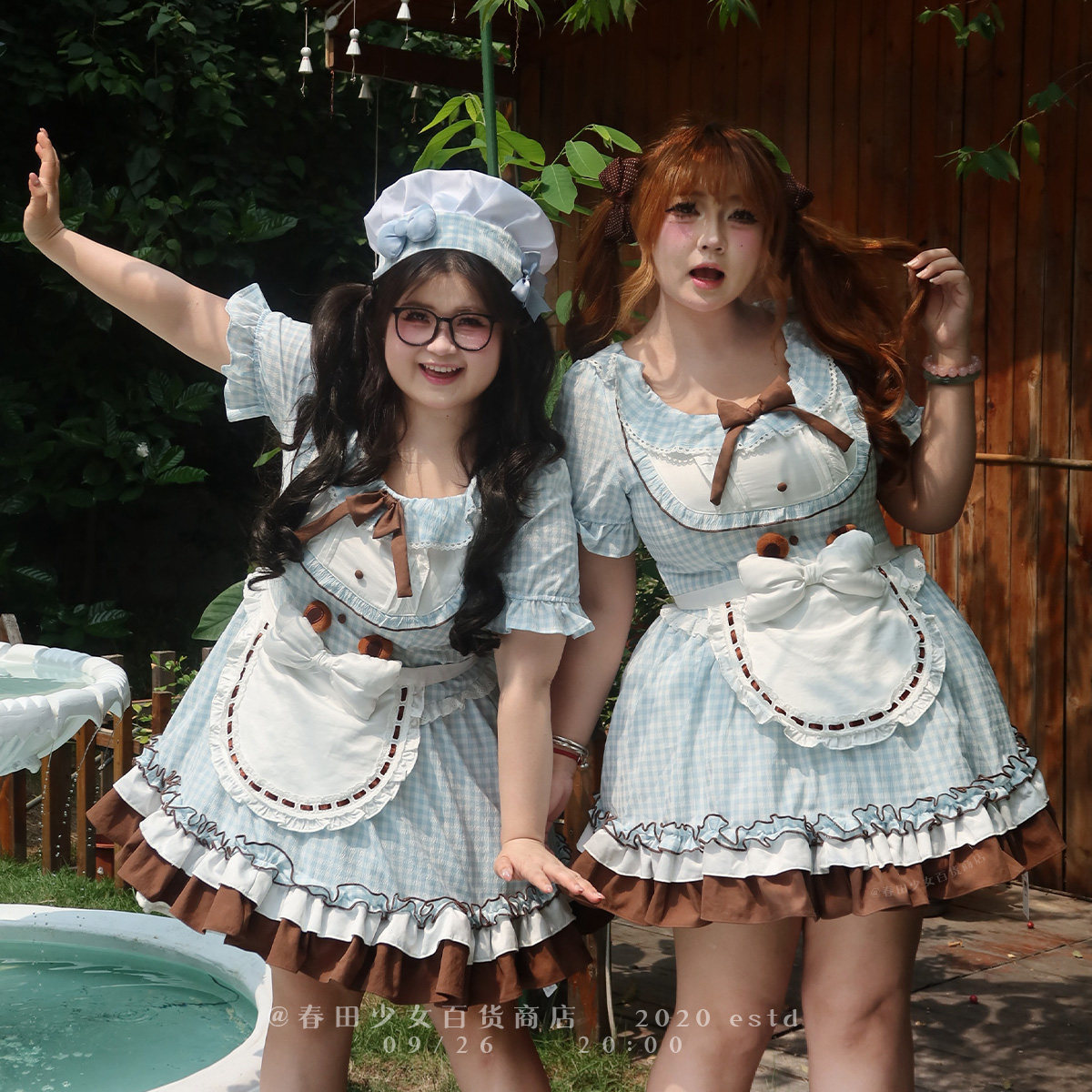 春田少女圆居崽子薄荷甜巧绿格夏秋大码甜妹可爱短款收腰女连衣裙图片