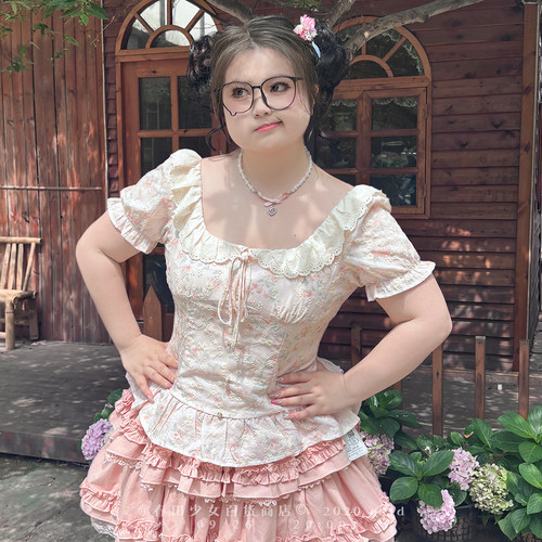 春田少女粉黛序曲夏秋独特绝美粉色短裙宽松收腰大码减龄一整套女