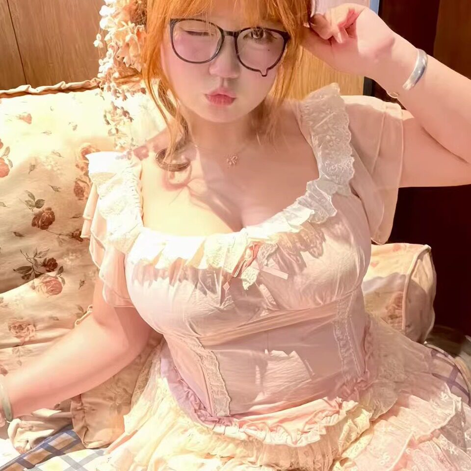 春田少女夏款蕾丝花边粉色鱼骨胸衣胖mm收腰显瘦穿搭长短裙套装