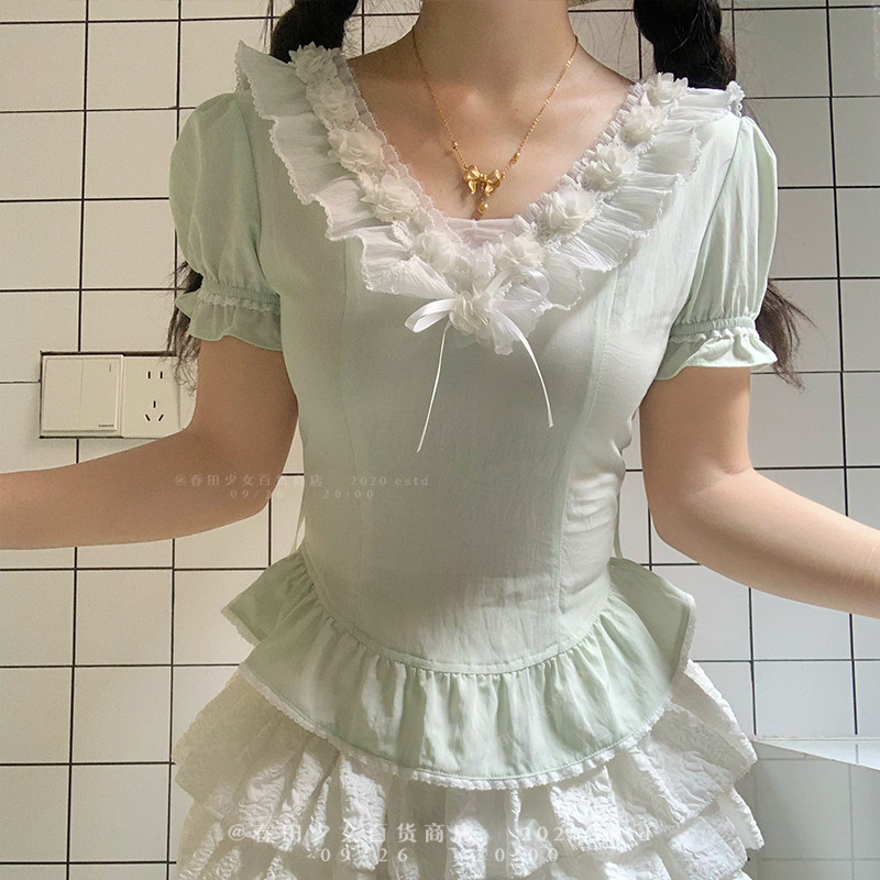 春田花园向阳花薄荷绿短袖t恤女图片