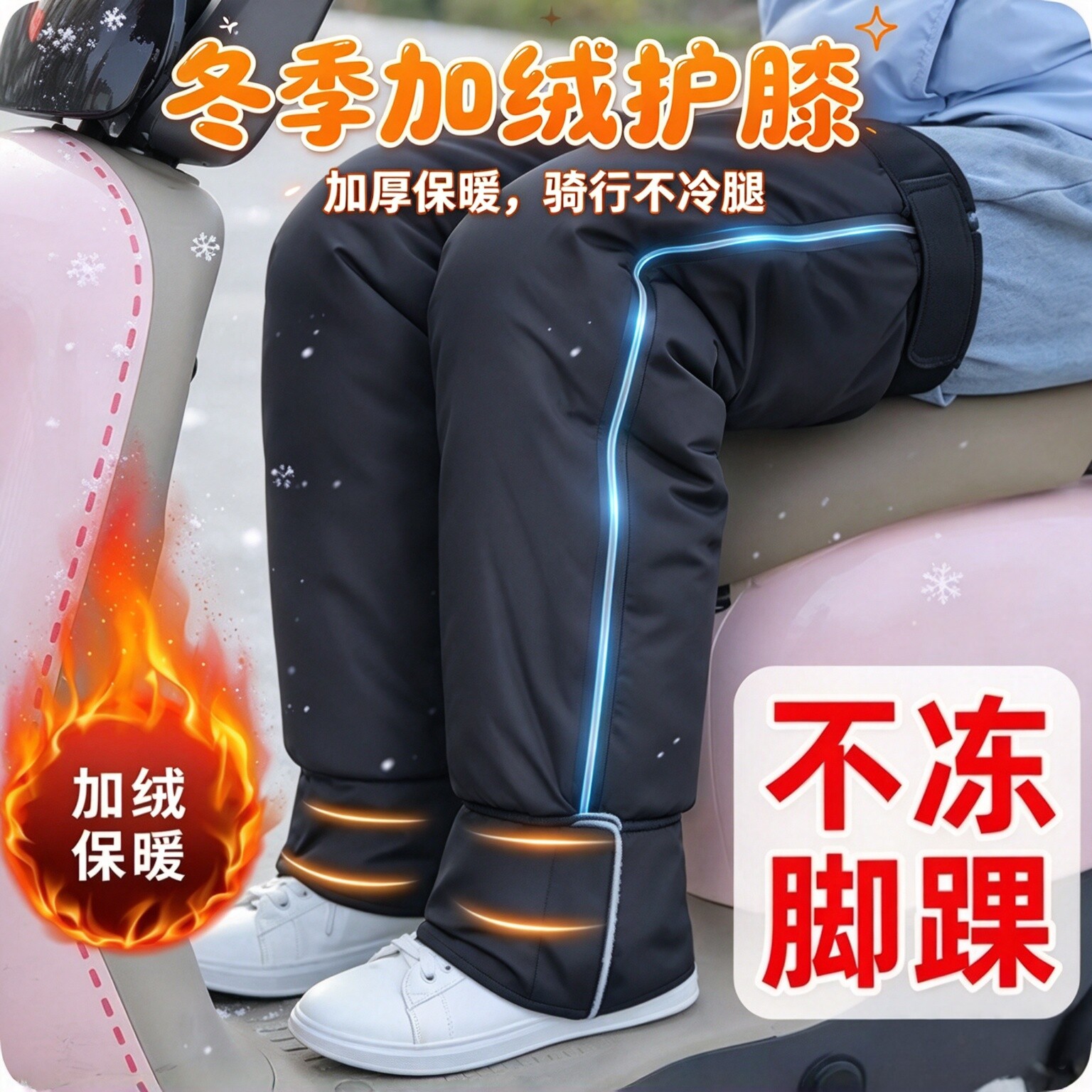 加绒加厚电动车护膝冬季摩托车骑行保暖护腿防风防寒挡风男女护具