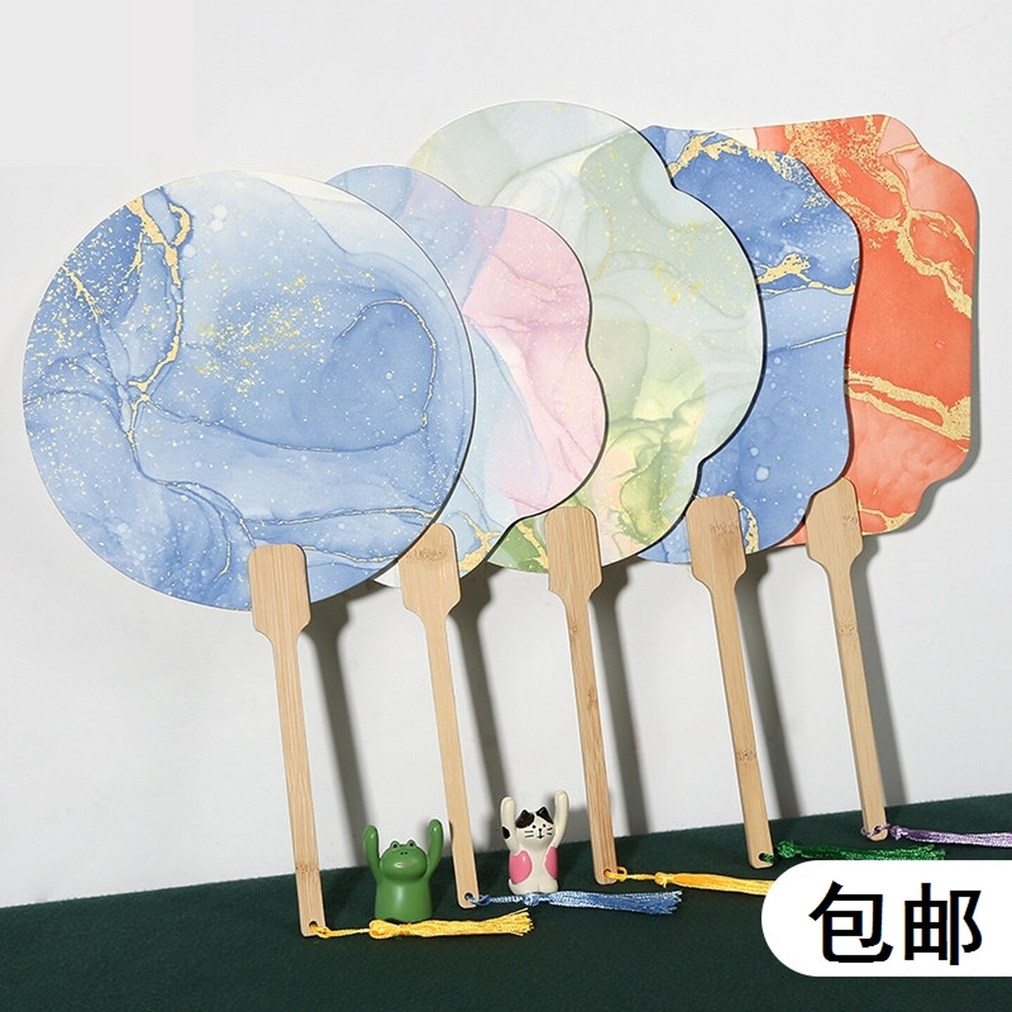 漆扇子空白带字漆扇非遗材料包摆摊文创团扇国风颜料漂染水括画扇