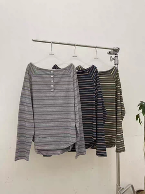 现～韩国东大门新款正品atmosphere时尚百搭简约条纹系扣条纹衬衫