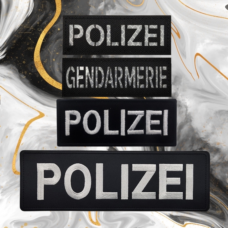 德国POLIZEI英文字母战术背心魔术贴章宪兵臂章胸条反光识别徽章