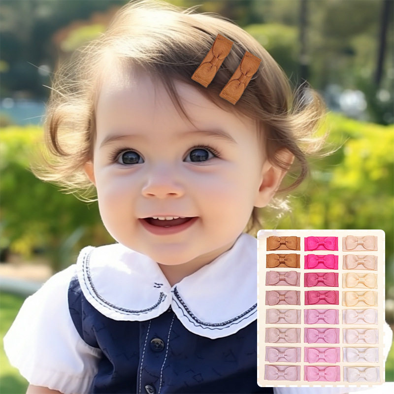 外贸8支套装宝宝发夹糖果色布艺儿童螺纹织带发饰 婴儿蝴蝶结发卡
