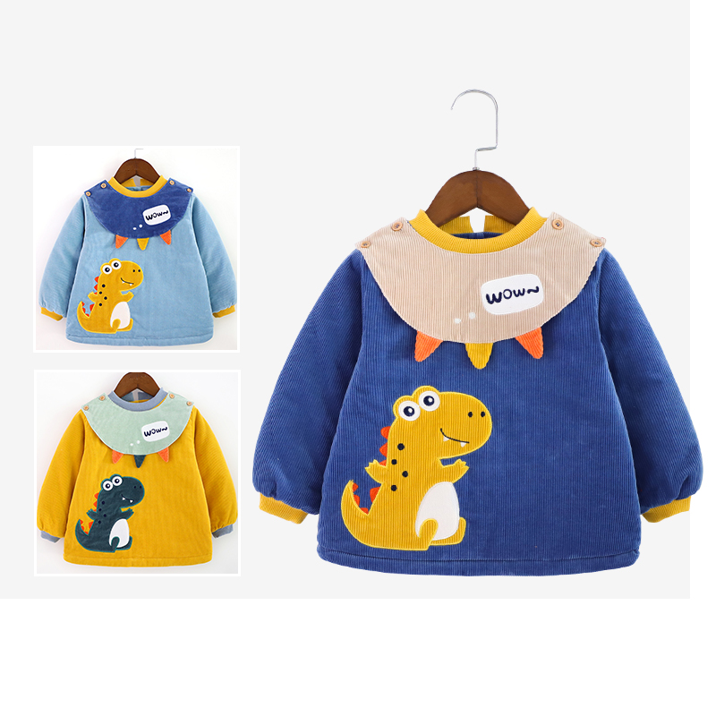 婴儿棉袄灯芯绒男宝宝卡通加棉加厚罩衣恐龙宝贝冬季防脏夹棉罩衫