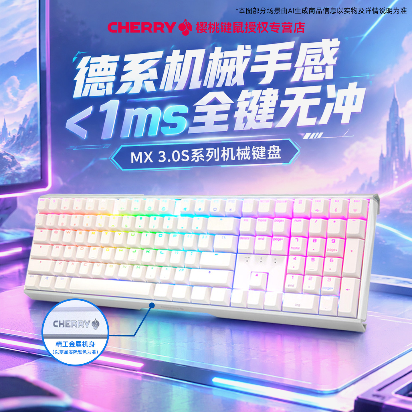 CHERRY樱桃无线三模机械键盘游戏RGB蓝牙电竞铝青红茶轴MX3.0S