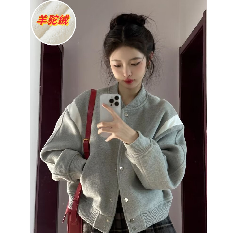 小个子外套女棒球服秋冬款法式小众设计感加绒夹克上衣网红ins潮