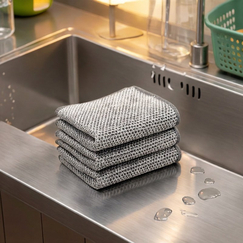 双面钢丝洗碗布银丝抹布替代钢丝球厨房不沾油洗碗巾金属丝百洁布,家庭/个人清洁工具,厨房用刷,淘宝优惠券,粉丝福利购,淘宝优惠卷