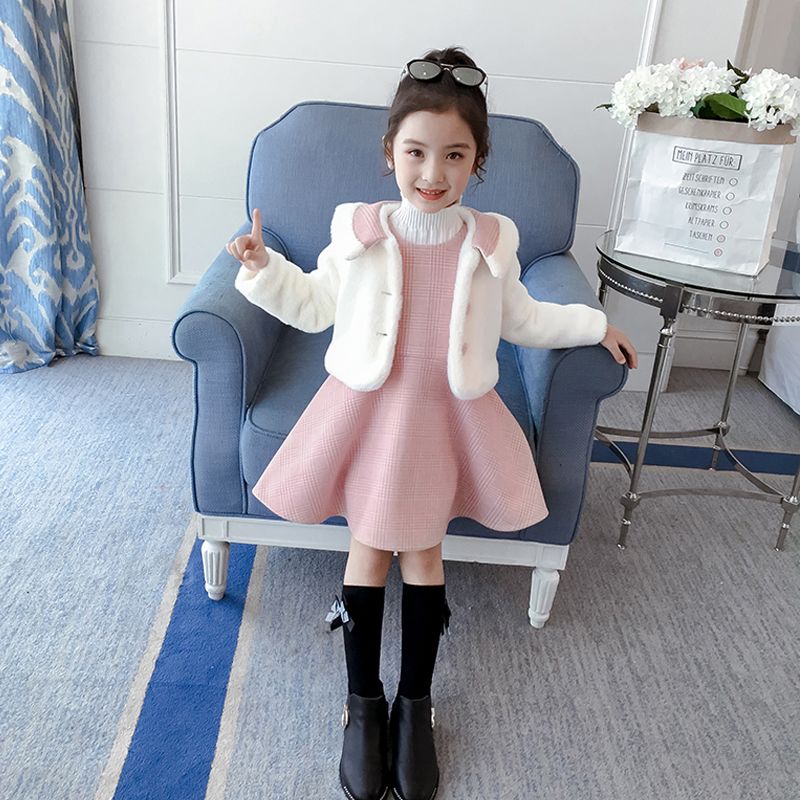 女童呢子套装秋冬2025新款中大儿童宝宝外套洋气公主裙加厚两件套