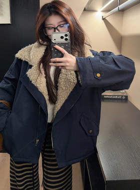 冬爆款两面穿毛毛夹克机车服时尚软糯舒适羊羔毛显高显瘦短外套潮