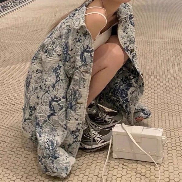 重工老花牛仔外套女春秋新款