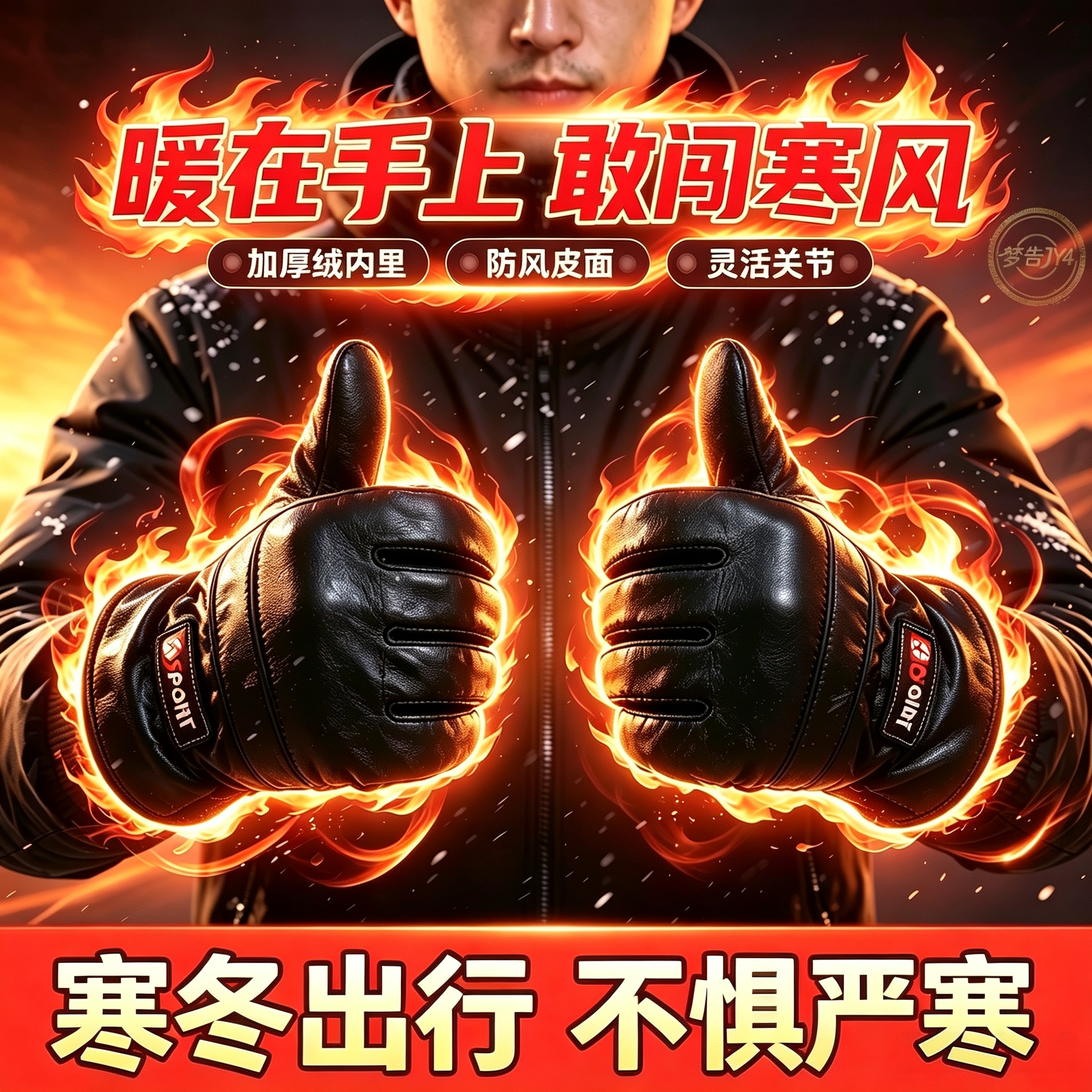 皮手套男士冬季骑行加绒加厚防风防水保暖触屏电动摩托车防寒加绒