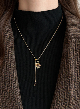 虎眼石太阳花吊坠项链女美拉德复古风轻奢高级感百搭气质饰品