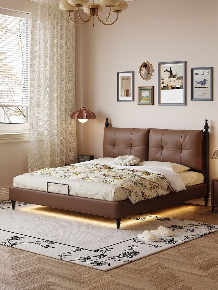 中世纪风格泡芙云皮革床主卧室双人软床覆古风格2025新实木床储物,住宅家具,皮艺床,淘宝优惠券,粉丝福利购,淘宝优惠卷