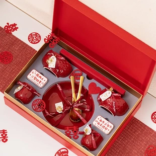 喜碗喜筷 結(jié)婚伴手禮盒餐具套餐陶瓷高級感一套紅色碗筷碟陪嫁套裝