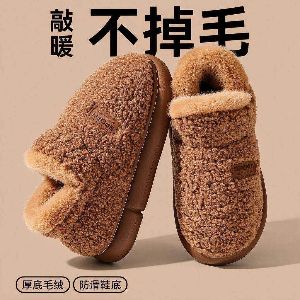 秋冬新款加厚毛绒包脚棉拖鞋厚底防滑保暖居家室内穿女款月子棉鞋