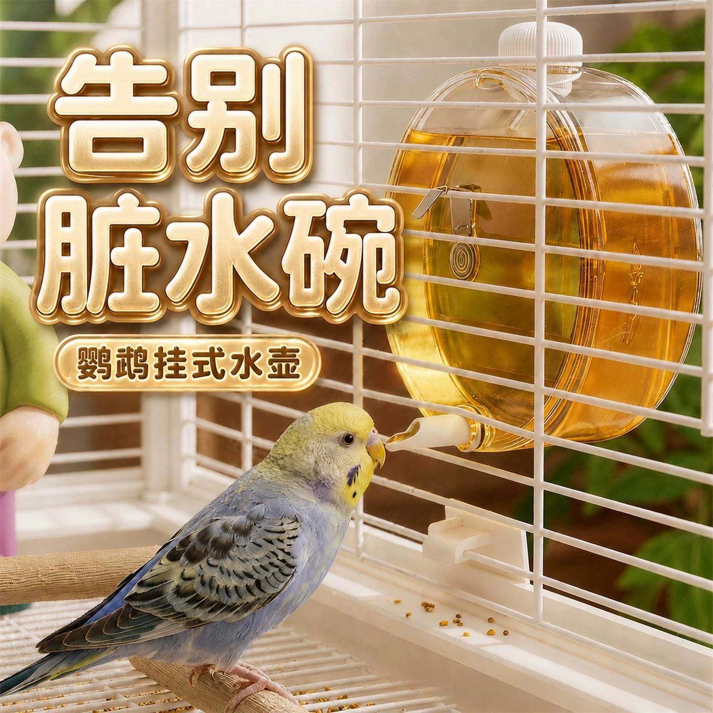 【一键安装】大容量鹦鹉撞针饮水器便携挂式加厚耐用自动喂水壶芰