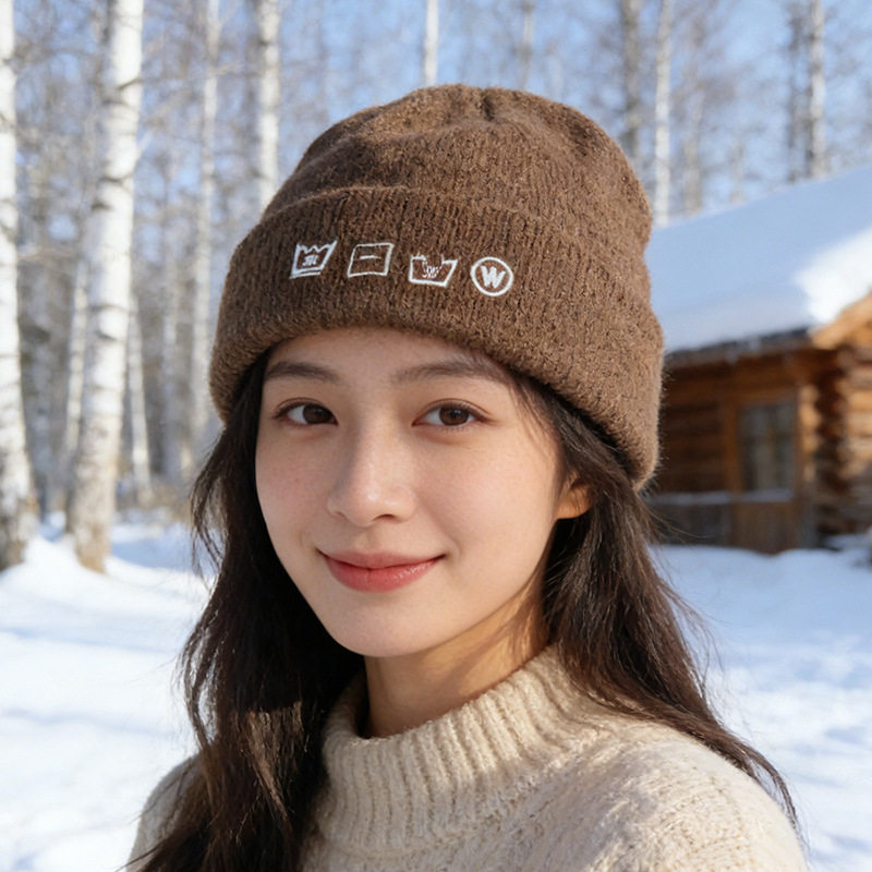 毛线帽女秋冬前后可戴显脸小大头围护耳帽学生骑行冷帽防寒针织帽