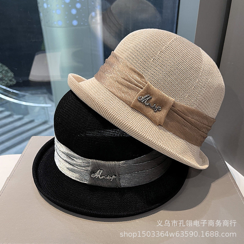 春季新款镂空针织盆帽沙滩度假防晒太阳帽气质优雅卷边渔夫帽礼帽