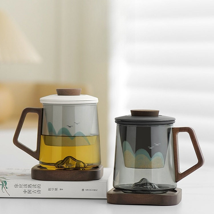 玻璃泡茶杯陶瓷内胆茶水分离办公杯简约个人马克杯子定 制