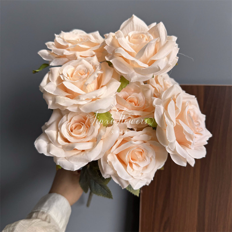 把束9头钻石玫瑰婚礼婚庆 仿真花布景花家居客厅假花酒店桌花装饰