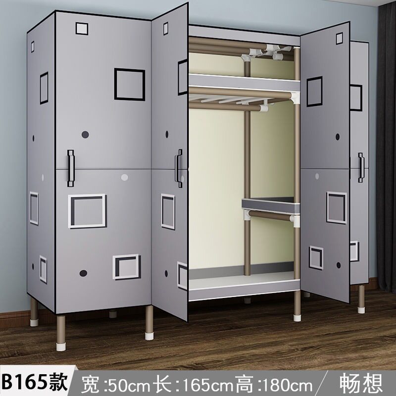 开门式简易衣柜加厚钢管家用加固双人衣橱全钢架组装收纳金属