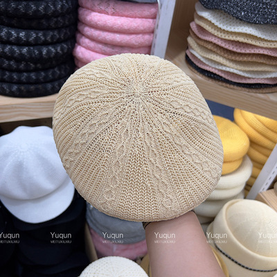 韩系复古花纹薄款棉纱贝雷帽夏季镂空透气百搭前进帽文艺风画家帽