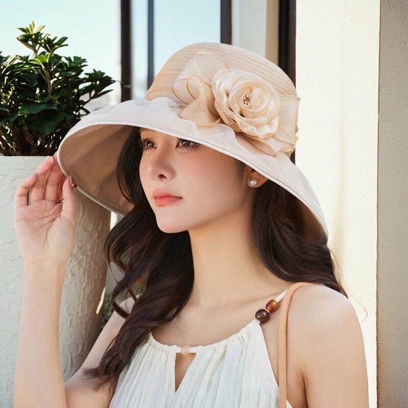 韩系时尚气质花朵渔夫帽女夏季新款户外出游大帽檐防晒遮阳太阳帽