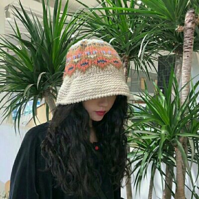 粗毛线渔夫帽女秋冬百搭街头手工钩针针织毛线帽日系文艺卷边盆帽
