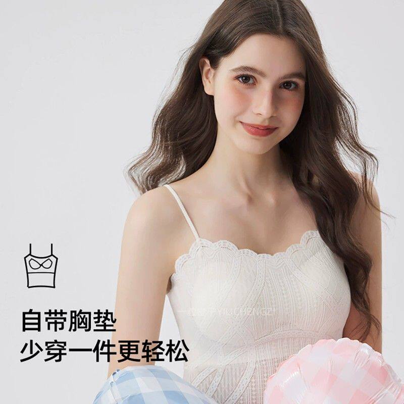 抹胸内衣女吊带背心带胸垫防走光夏季内搭小胸不空杯白色蕾丝文胸