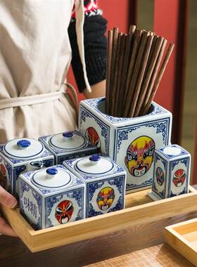 脸谱家用商用京川剧川剧菜馆调味罐瓶酱醋壶筷子筒盐罐辣椒罐